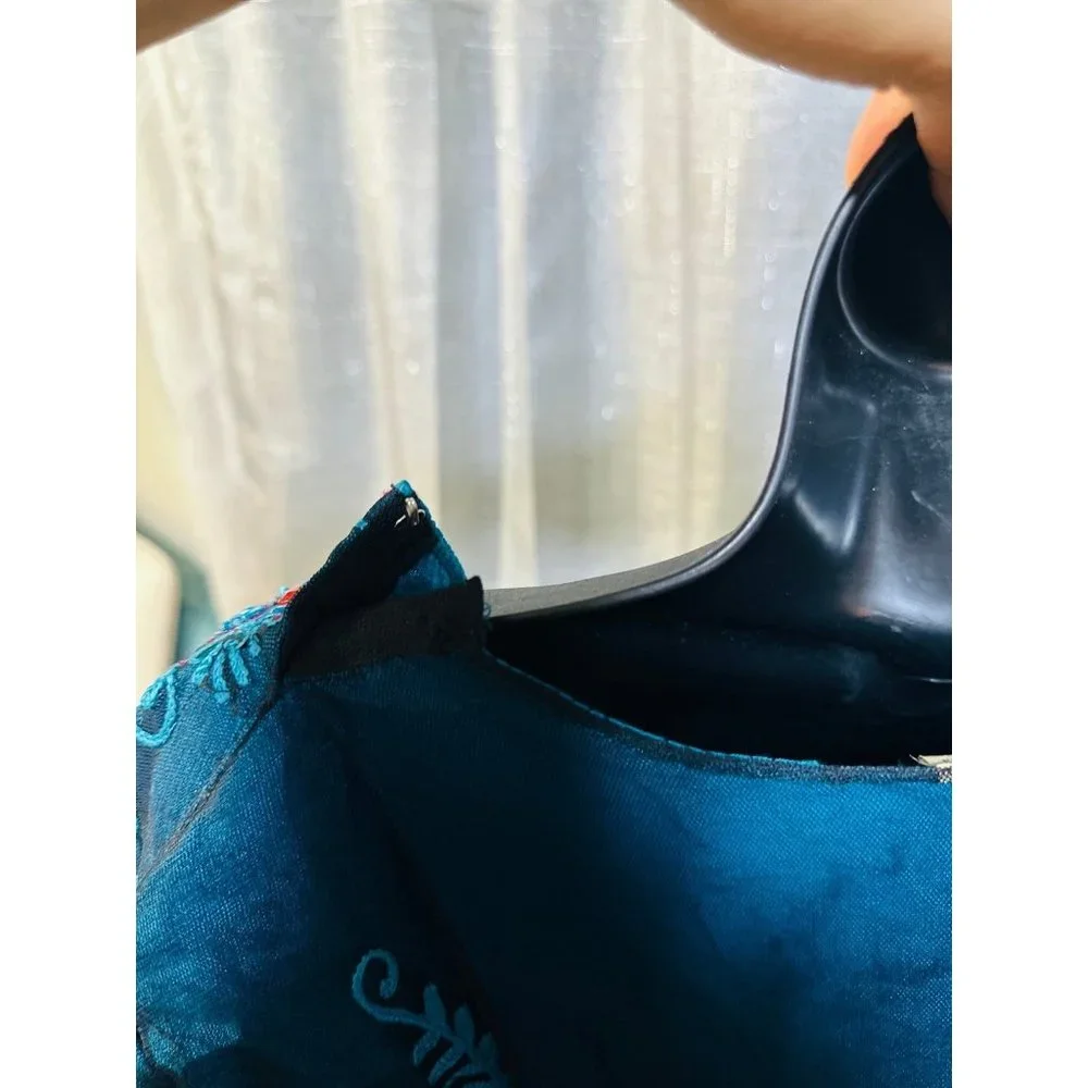 Dress gown maxi abaya turquoise green blue embroidered boho fashion - Picture 11 of 12